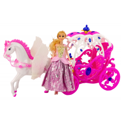 Baba hintó lovas kocsi Princess rózsaszín Pegasus készlet