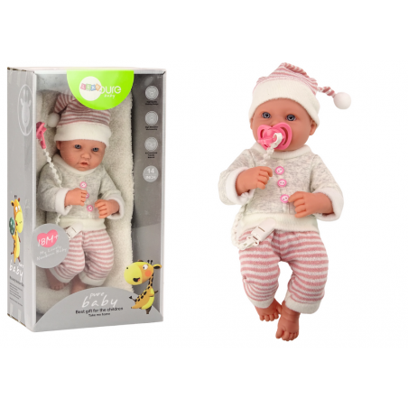 Babababa, pulóver, csíkos sapka, rózsaszín cumi