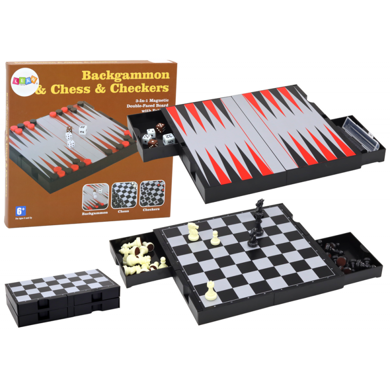3 az 1-ben játékkészlet mágneses asztali sakkdáma Backgammon