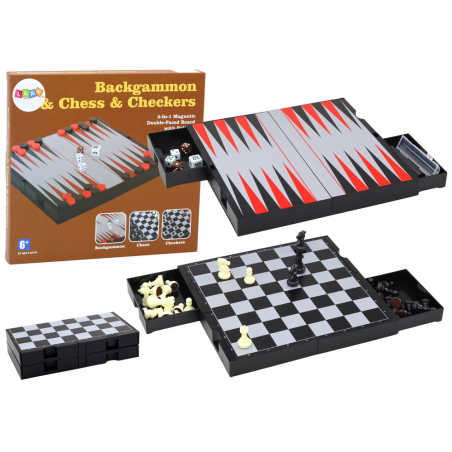 3 az 1-ben játékkészlet mágneses asztali sakkdáma Backgammon