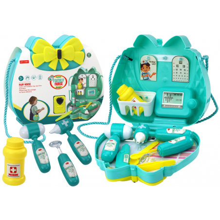 Türkiz orvosi készlet erszényben, húzózsinóron