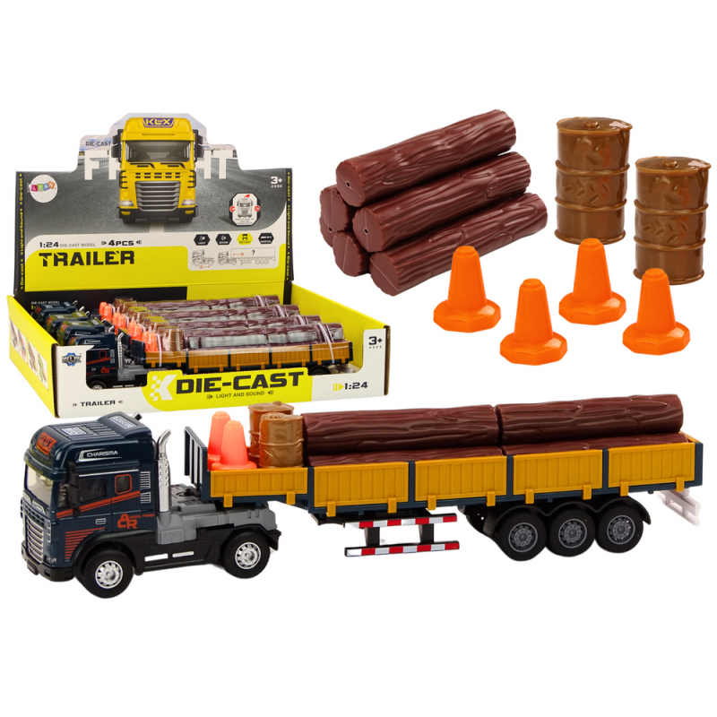 Wood Truck Blue Truck Trailer 1:24 Farönk Hangok Fények